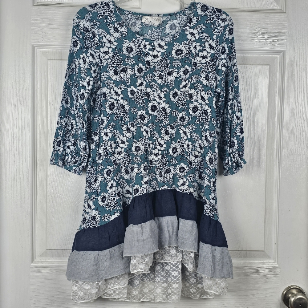 Paisley Vine L Floral Patterned Tunic Ruffle Hem‎ Lace Long Sleeve Bohomenian